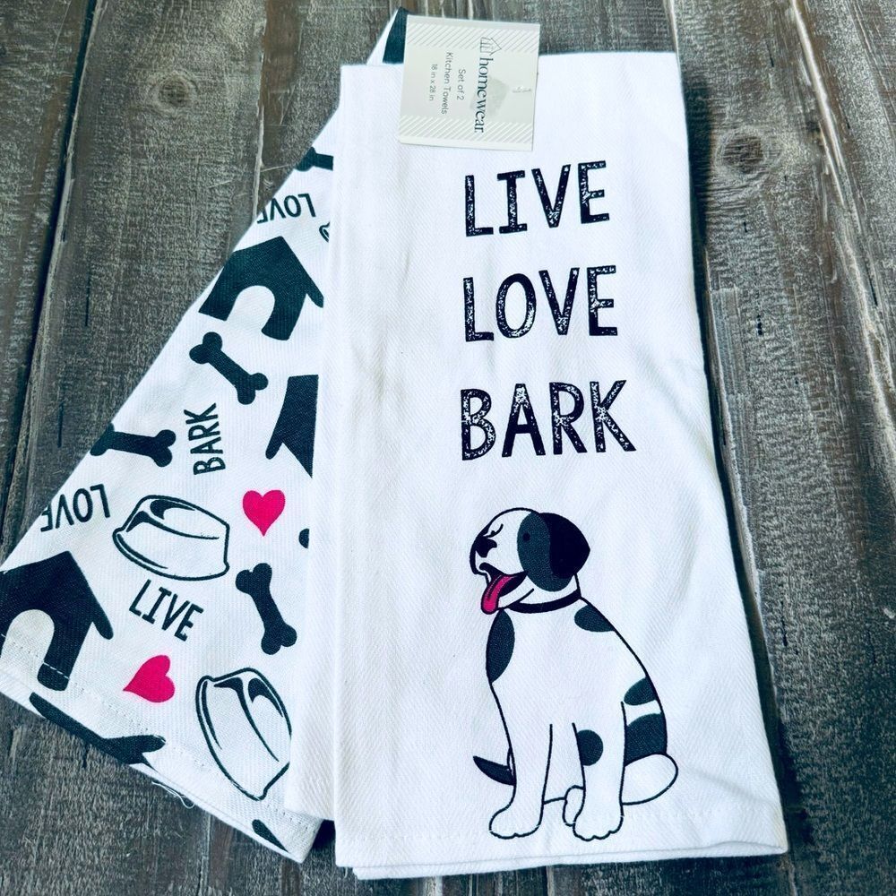 Live Love Bark Dog Print Kitchen Dish Towels Set